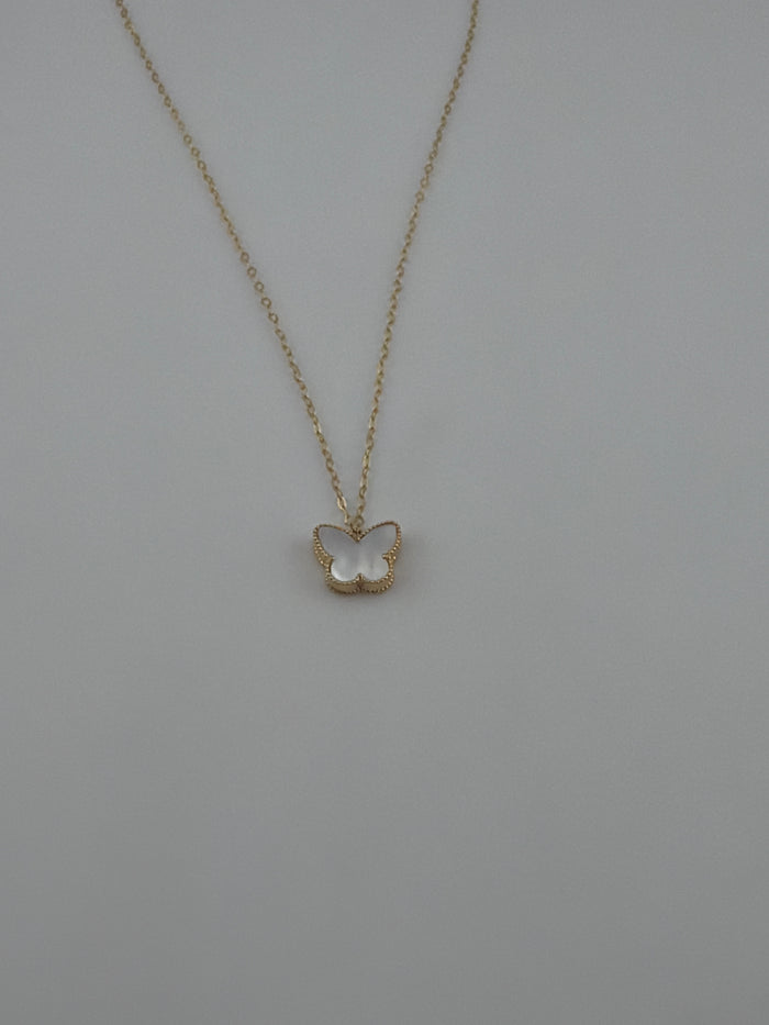 White butterfly premium vinyl solid 18k gold necklace