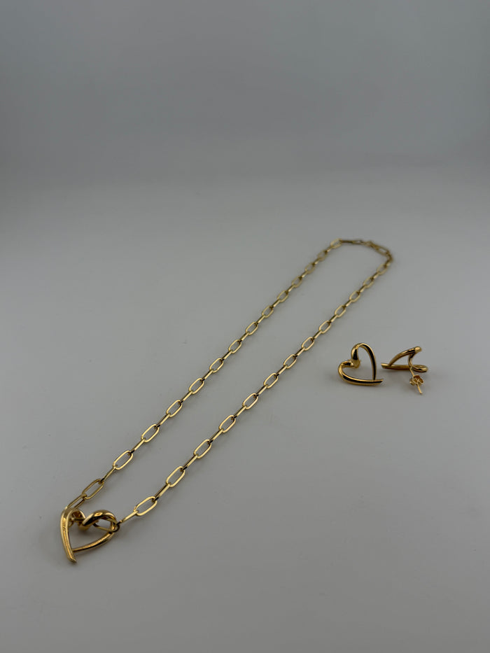 The Heart Paperclip Chain Set – 18K Solid Gold