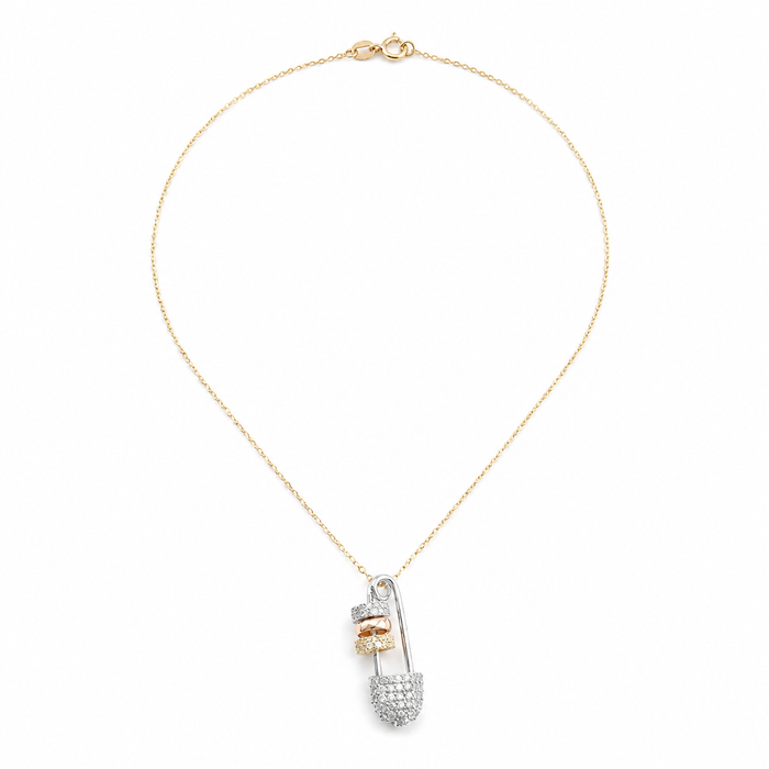 18K Gold Tricolor Safety Pin Necklace