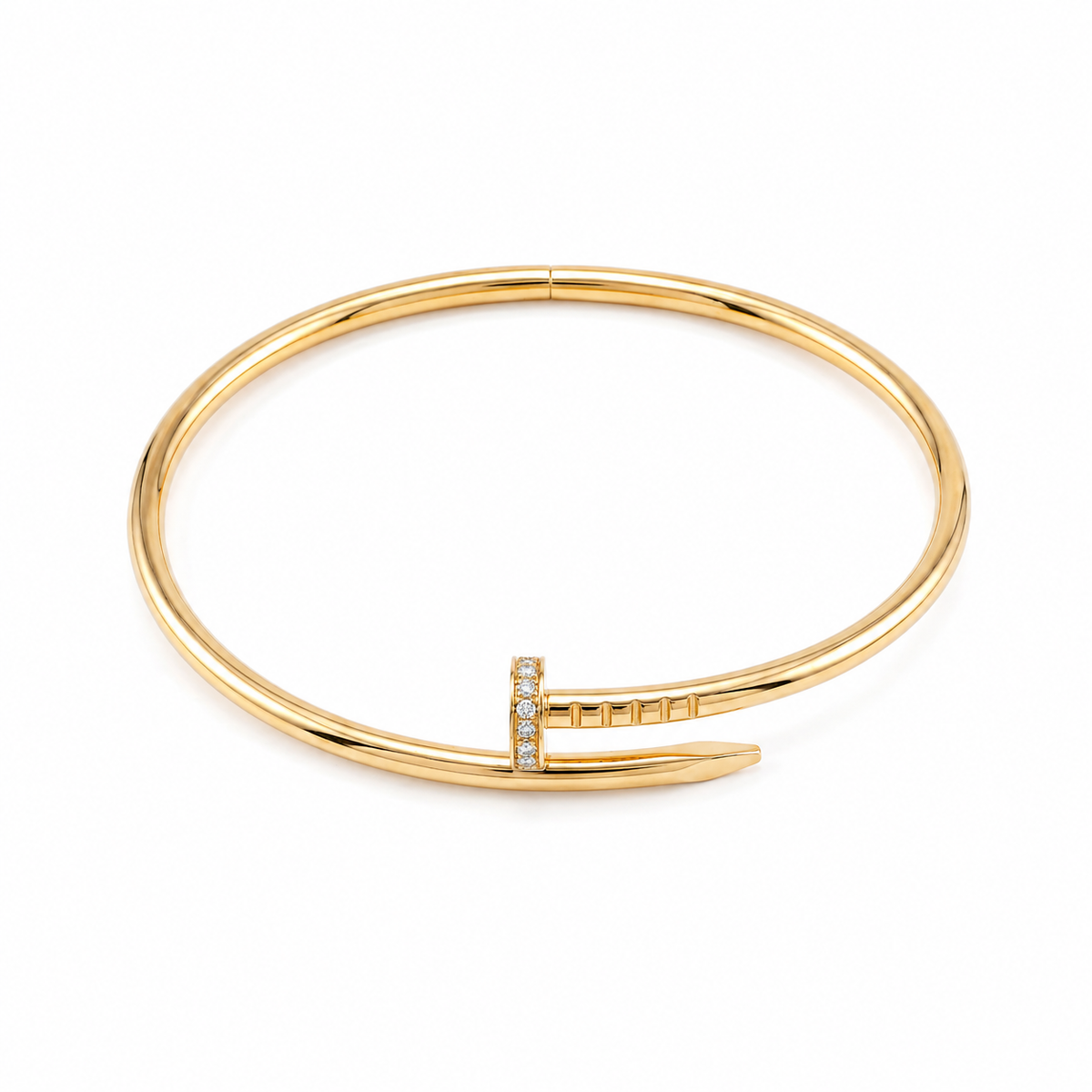 Thin twist nail bangle with premium zircon stones, semi solid , 18k gold - Image 1