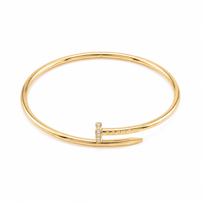Thin twist nail bracelet, with premium zircon stones, 18k gold , hollow