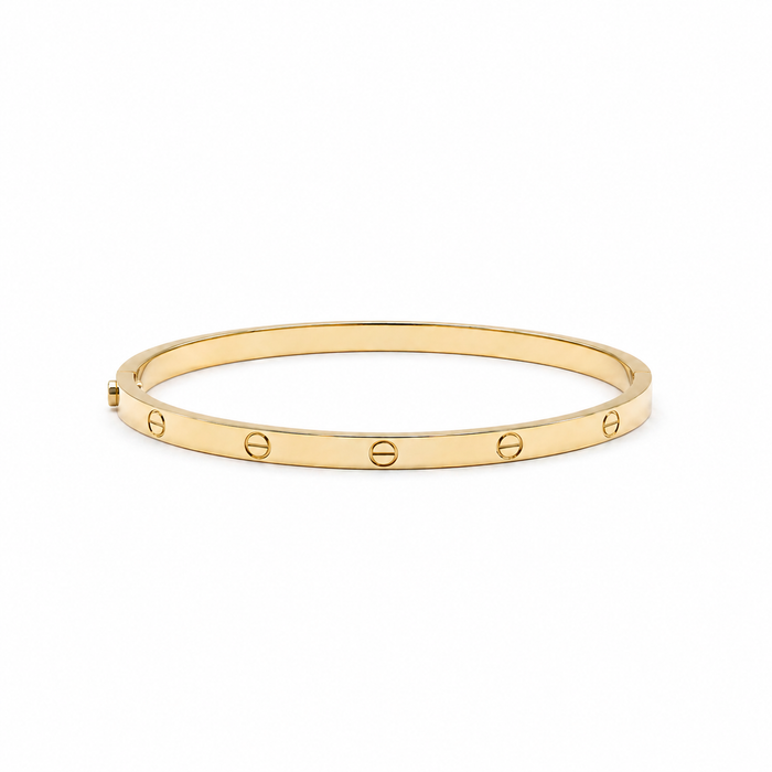 Thin hollow bangle, 18k gold, opens with a screw