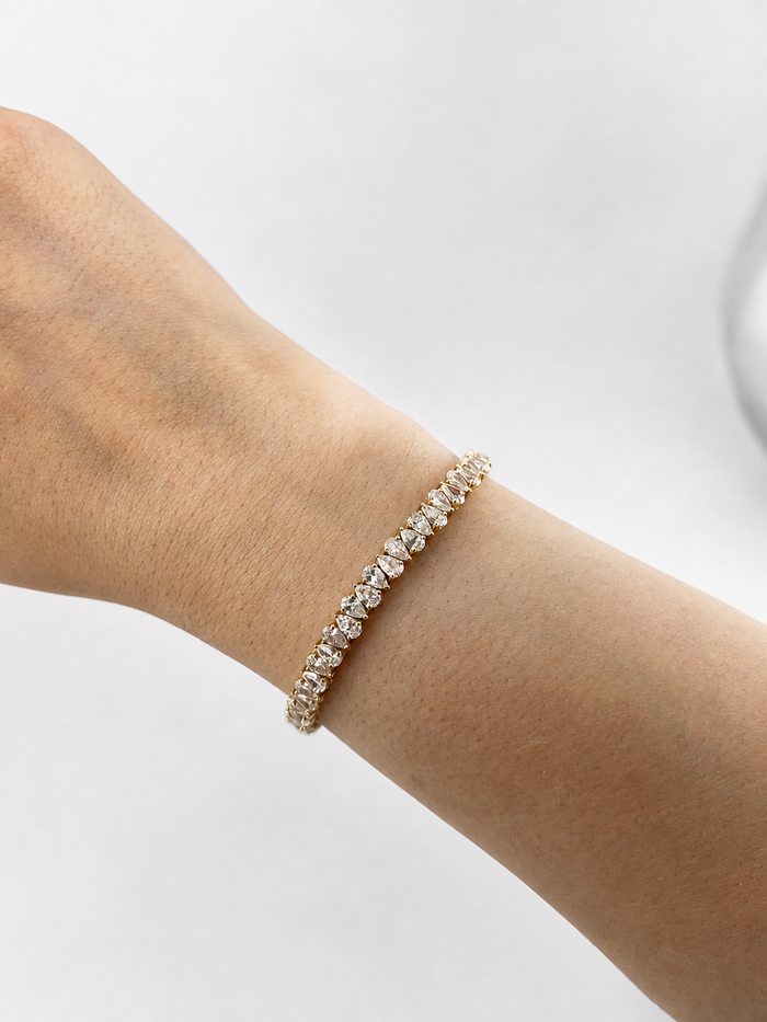 8 Carat North South Pear Shape Tennis Bracelet, 14k Yellow Gold, Lab Diamond