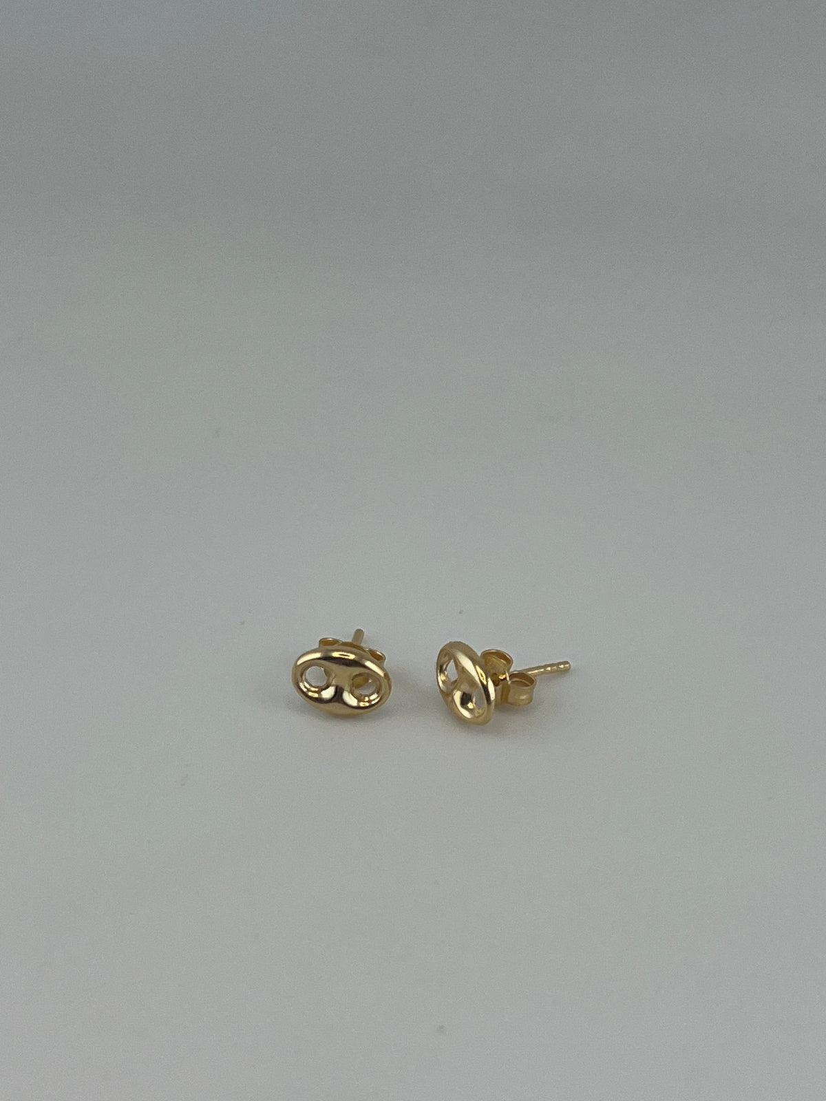18K Solid Gold Puff Gucci Link Stud Earrings - Image 1