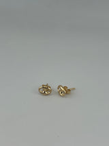 18K Solid Gold Puff Gucci Link Stud Earrings - Image 1