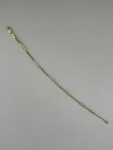 18K Solid Gold Elongated Textured Paperclip Station Bracelet - Image 1