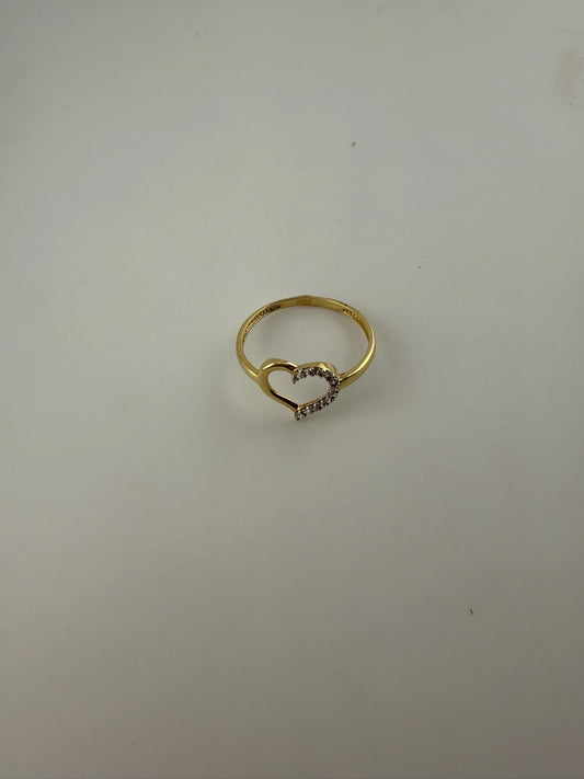 Dainty ring heart solid 18k gold with cz stones