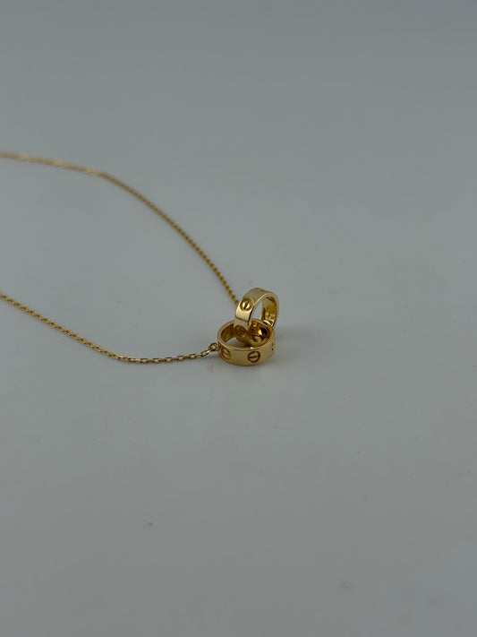 Solid 18k gold interlocking rings necklace