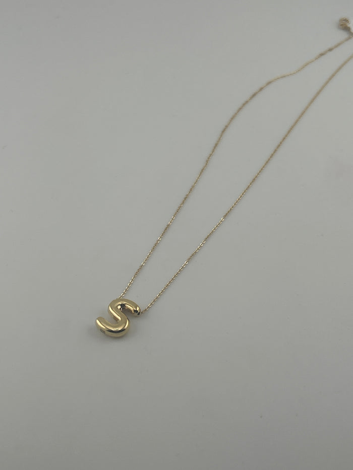18K Yellow Gold Bubble Letter Initial Necklace
