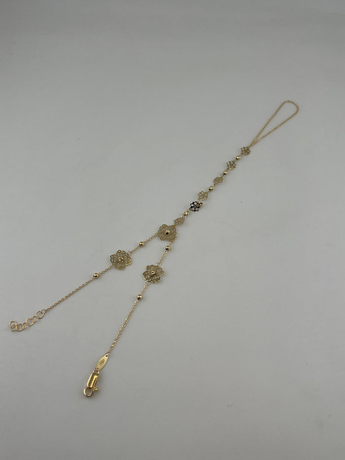 18K Solid Gold Floral Hand Chain Bracelet