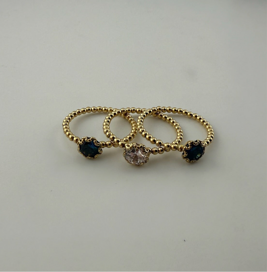 Dainty ring beaded solid 18k gold with cz stones