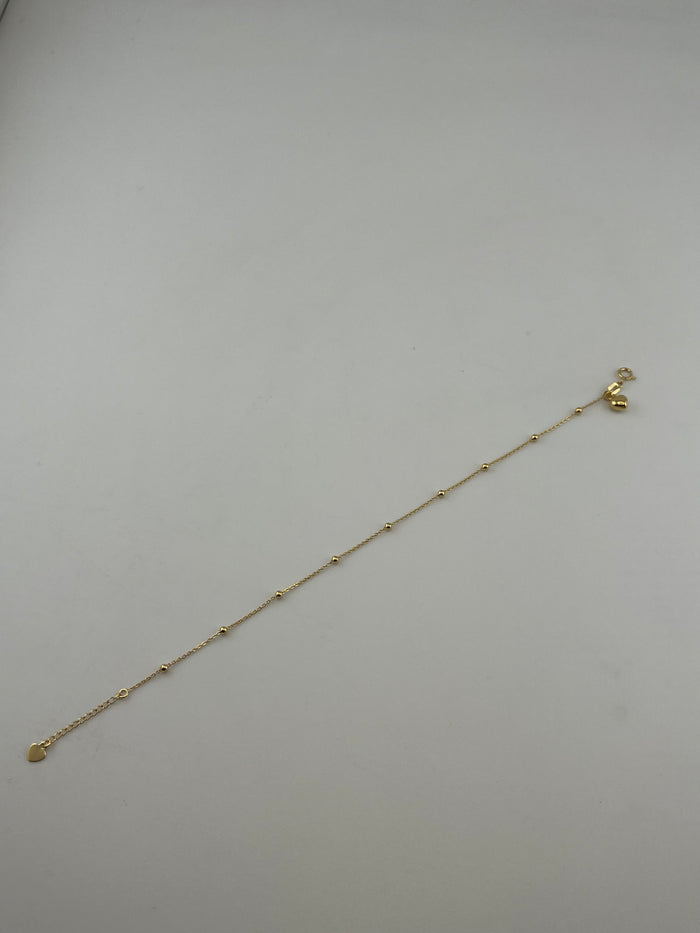 18K Solid Gold Dainty Beaded Heart Bracelet