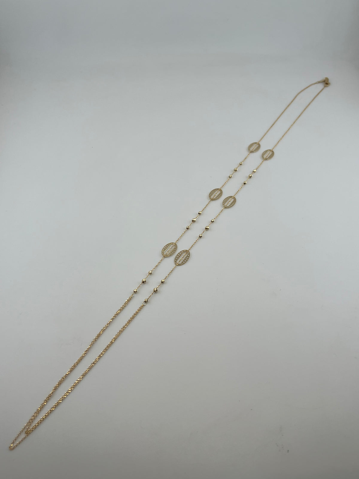 18K Gold Beaded Oval Station Necklace - Image 3