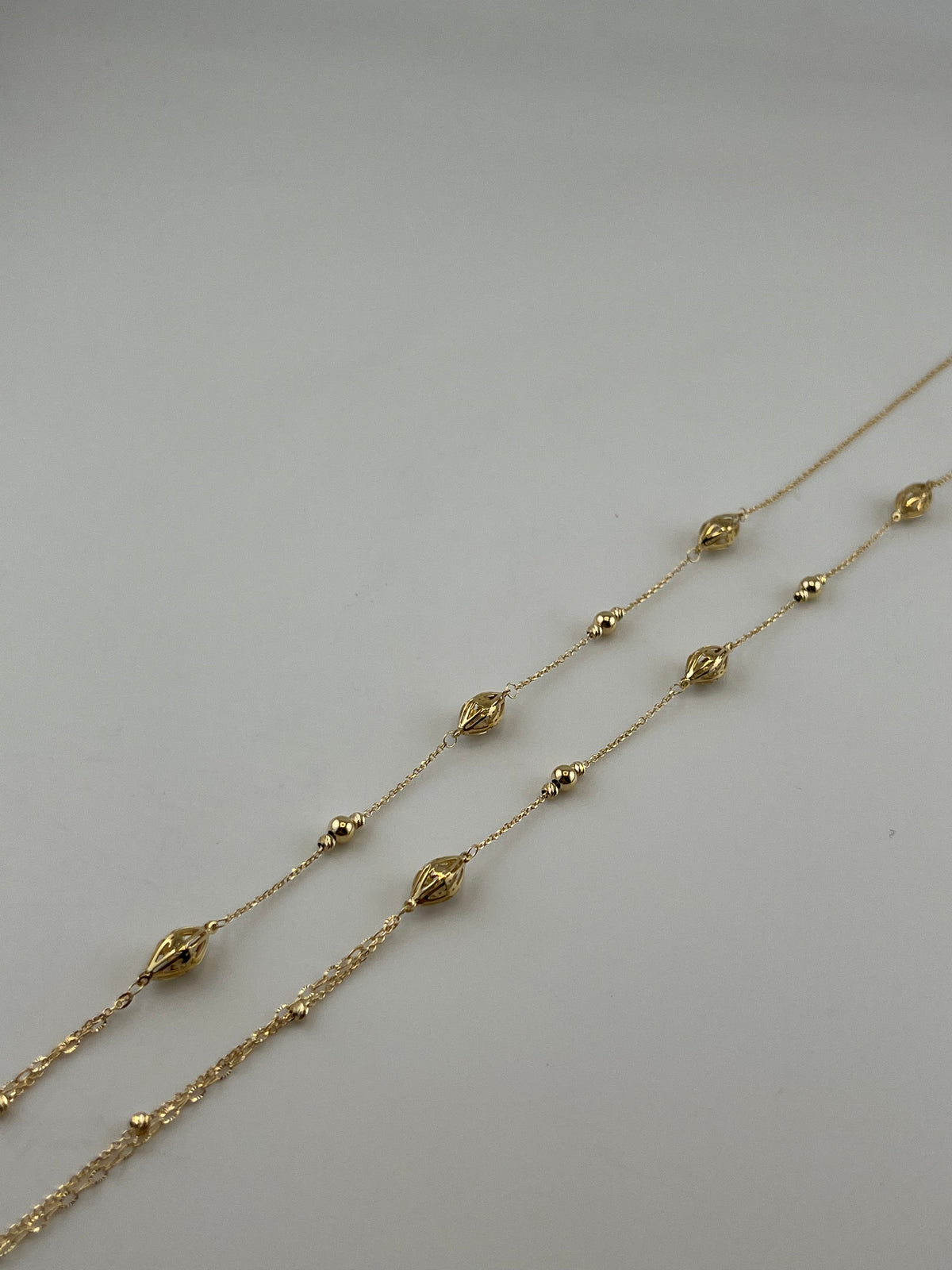 18K Solid Gold Beaded Marquise Chain - Image 3