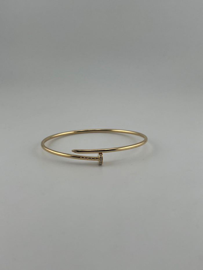 Thin twist nail bangle with premium zircon stones, semi solid , 18k gold