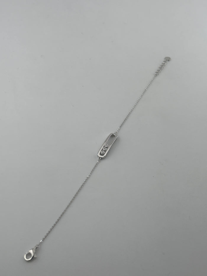 925 Sterling Silver Three Stone Movable CZ Bracelet
