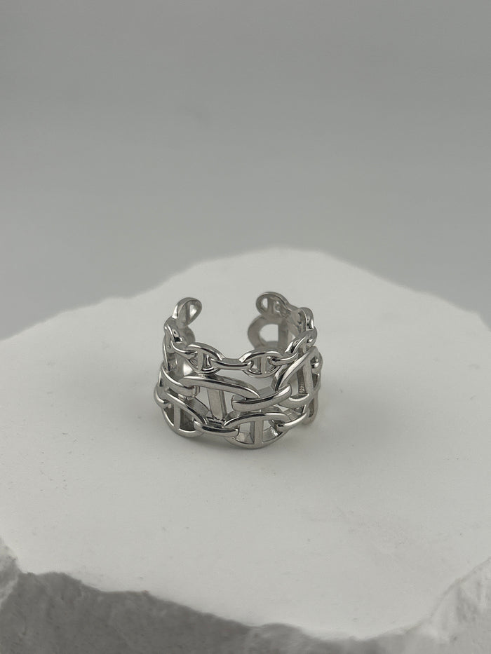 925 Sterling Silver Triple Link Ring
