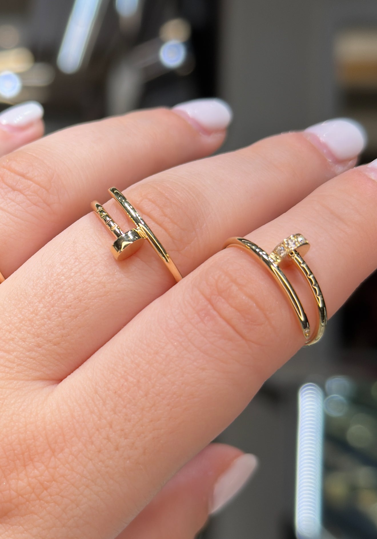 Solid 18k gold nail ring with premium zircon stones on the tip