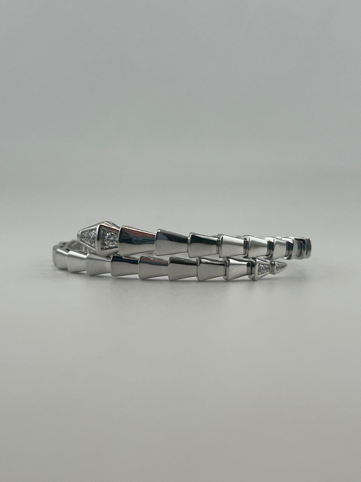 Silver Snake Bangle with CZ Stones - Image 1