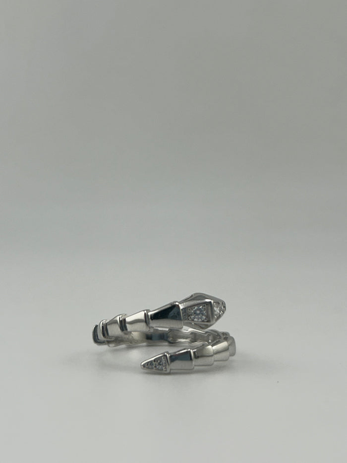 Silver Snake Ring with CZ Stones - Thick