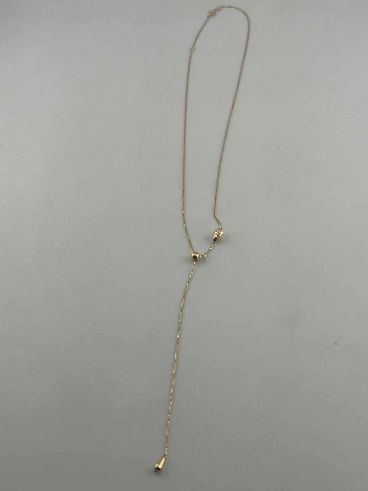 18K Solid Gold Dainty Lariat Necklace with Beaded Details - Image 1