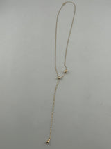 18K Solid Gold Dainty Lariat Necklace with Beaded Details - Image 1