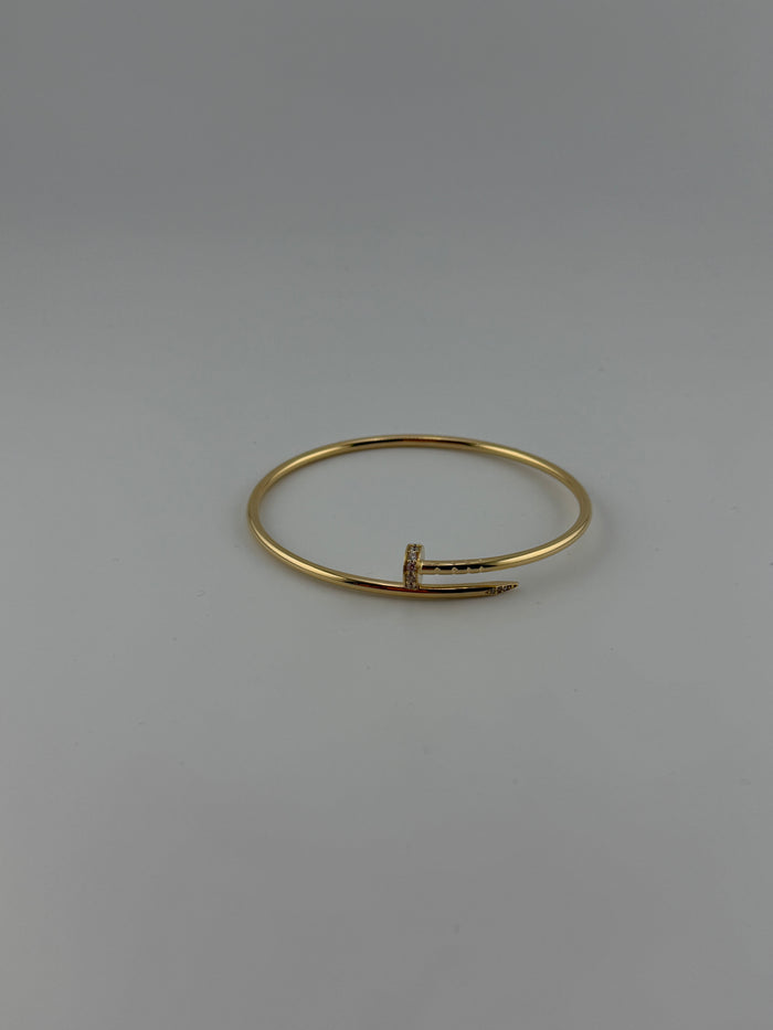 Thin twist nail bracelet, with premium cz stones, 18k gold