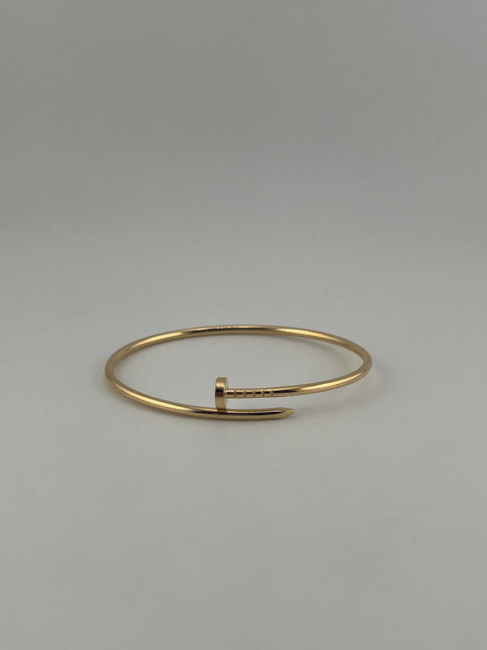 Thin twist nail bangle, semi solid , 18k gold