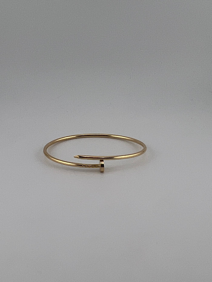 Thin twist nail bangle, semi solid , 18k gold