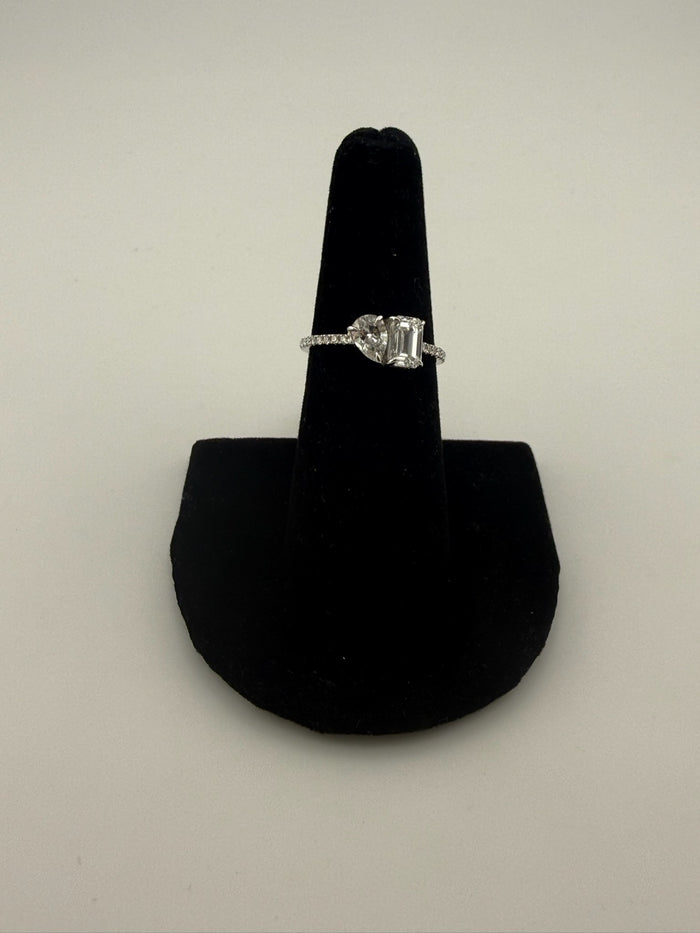 14K White Gold Toi et Moi Pear & Emerald Cut Diamond Ring