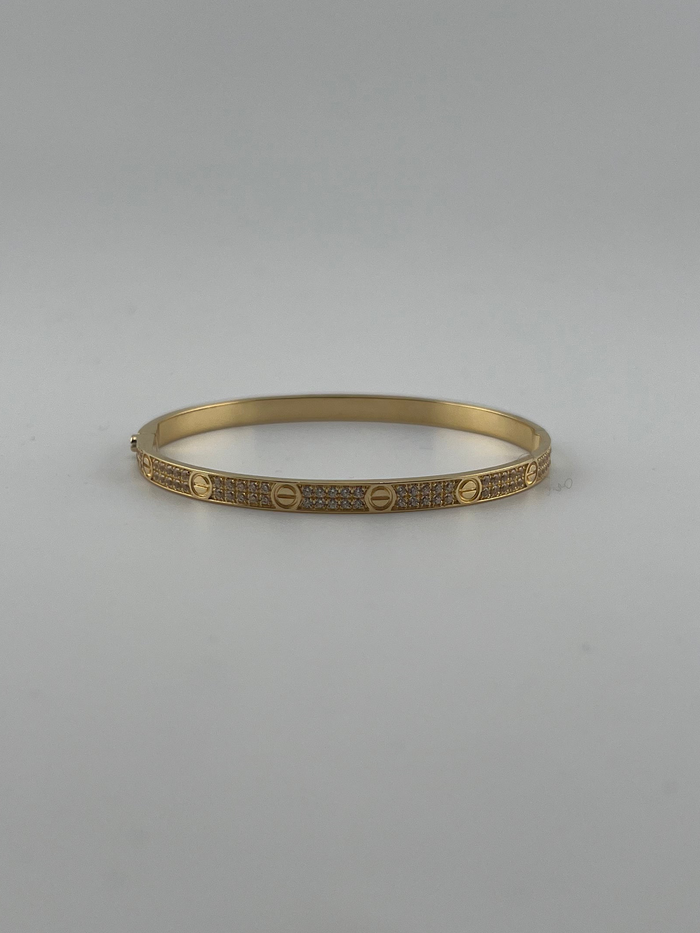 Yellow gold Full-pave 18K gold bangle with screw markings