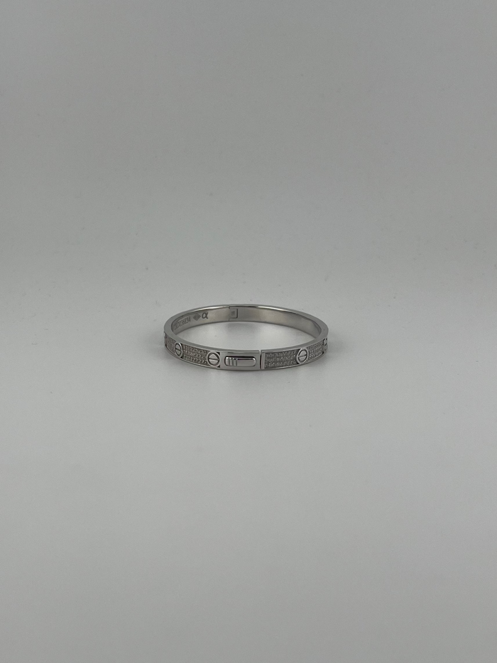 Solid White gold 18k Full-pave bangle with screw markings