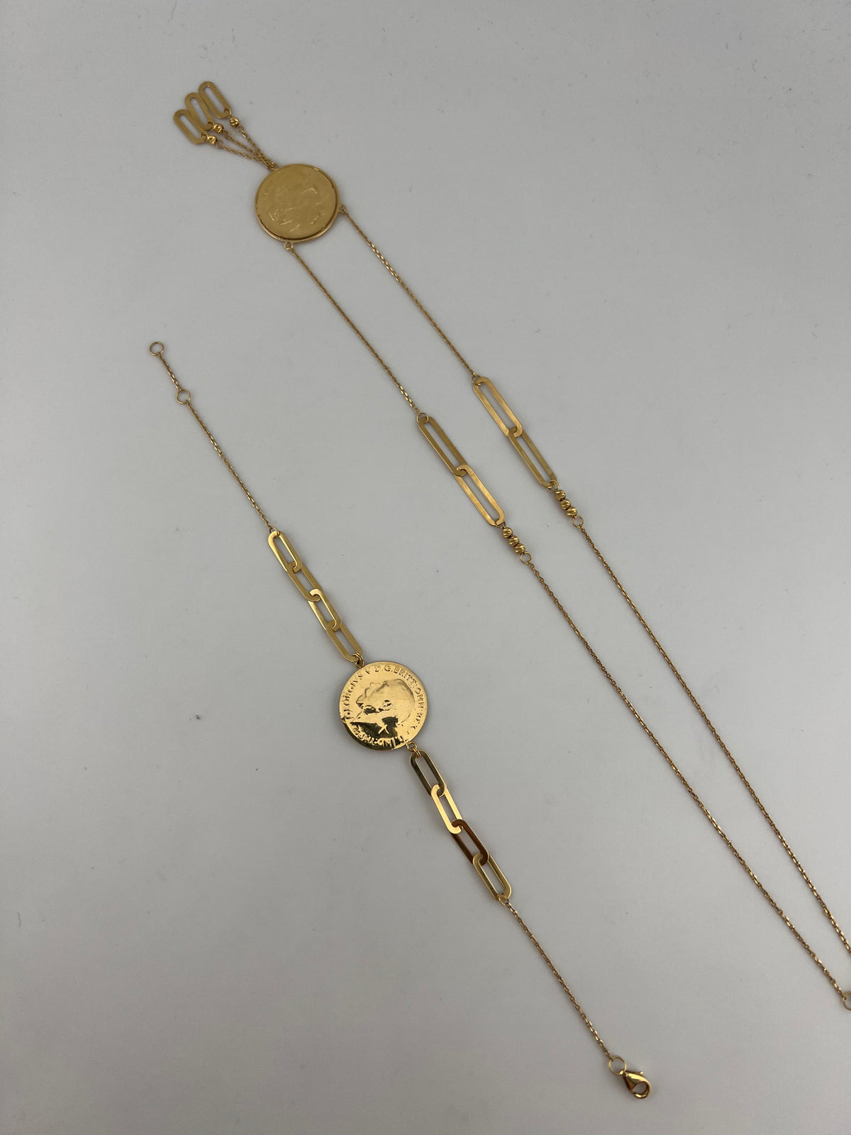 18K Solid Gold English Coin Necklace & Bracelet Set - Image 3