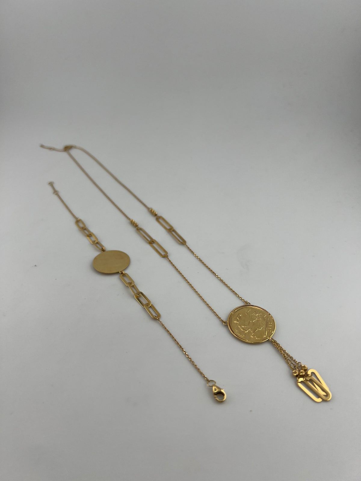 18K Solid Gold English Coin Necklace & Bracelet Set - Image 4
