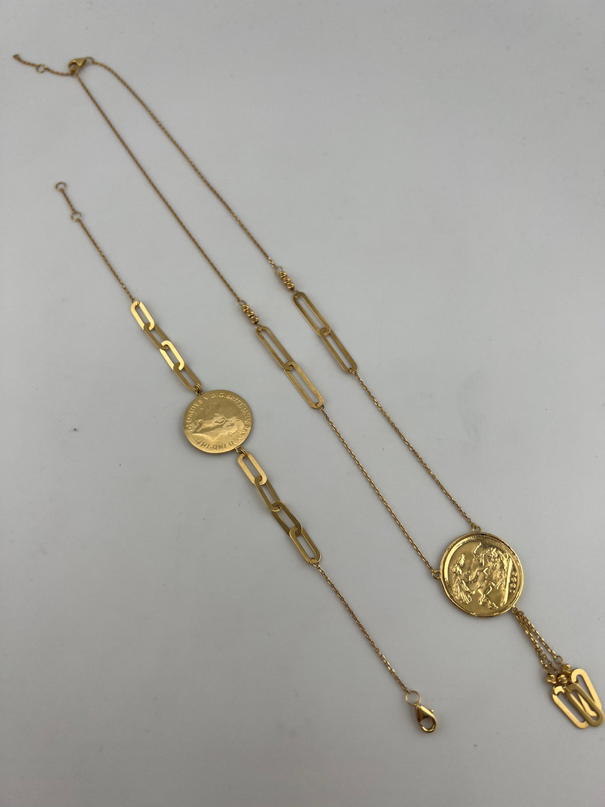 18K Solid Gold English Coin Necklace & Bracelet Set - Image 2
