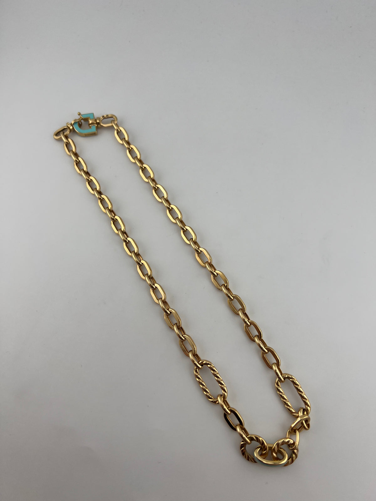 18k Gold Mixed-Link Chain Necklace with Turquoise Accent - Image 4