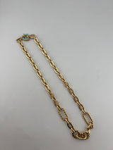 18k Gold Mixed-Link Chain Necklace with Turquoise Accent - Image 4