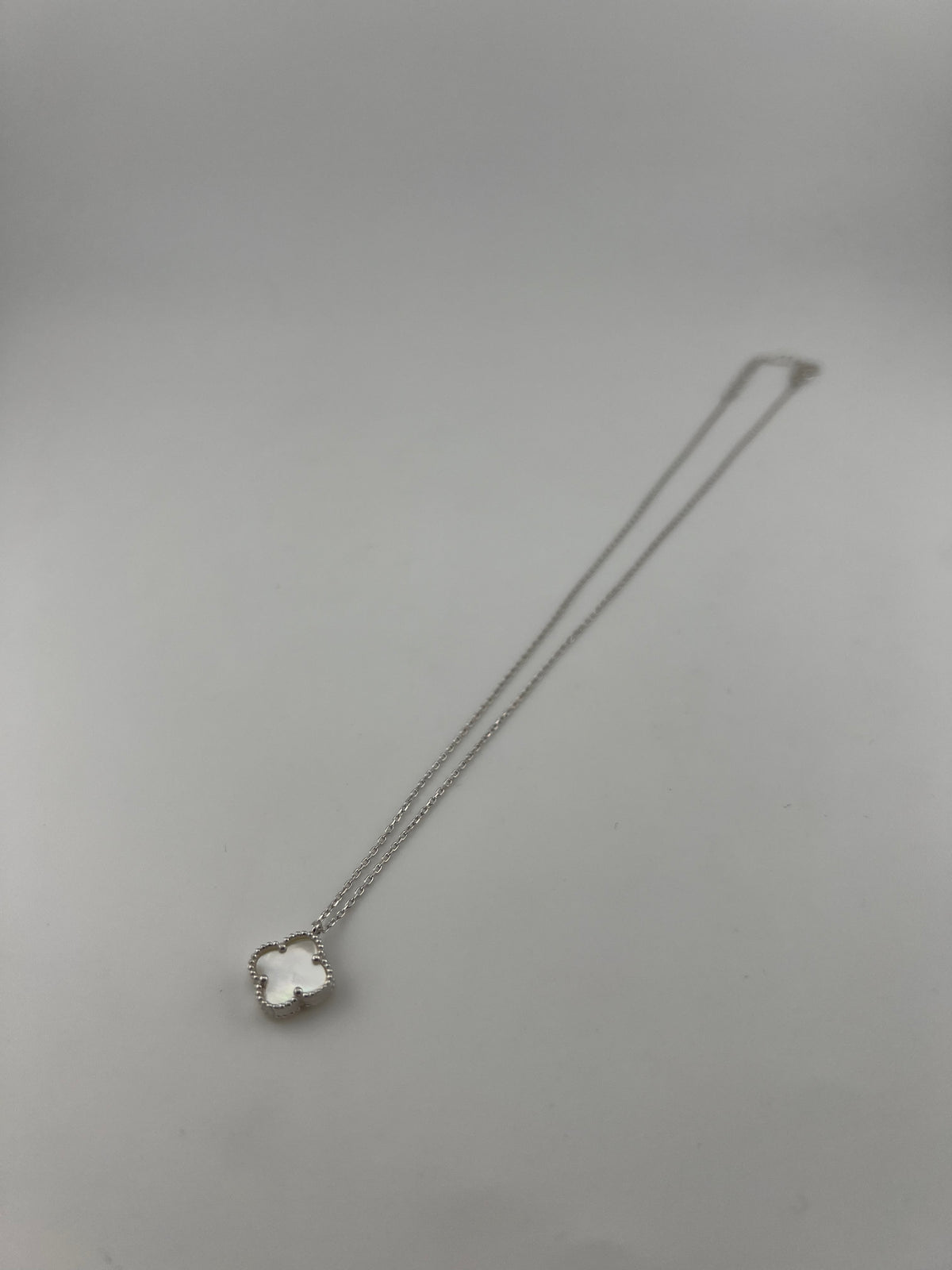 Single White Clover Necklace – 925 Sterling Silver - Image 1