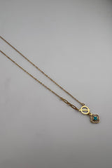 18K Solid Gold Necklace with Simulated Turquoise & Premium Cubic Zirconia - Image 2