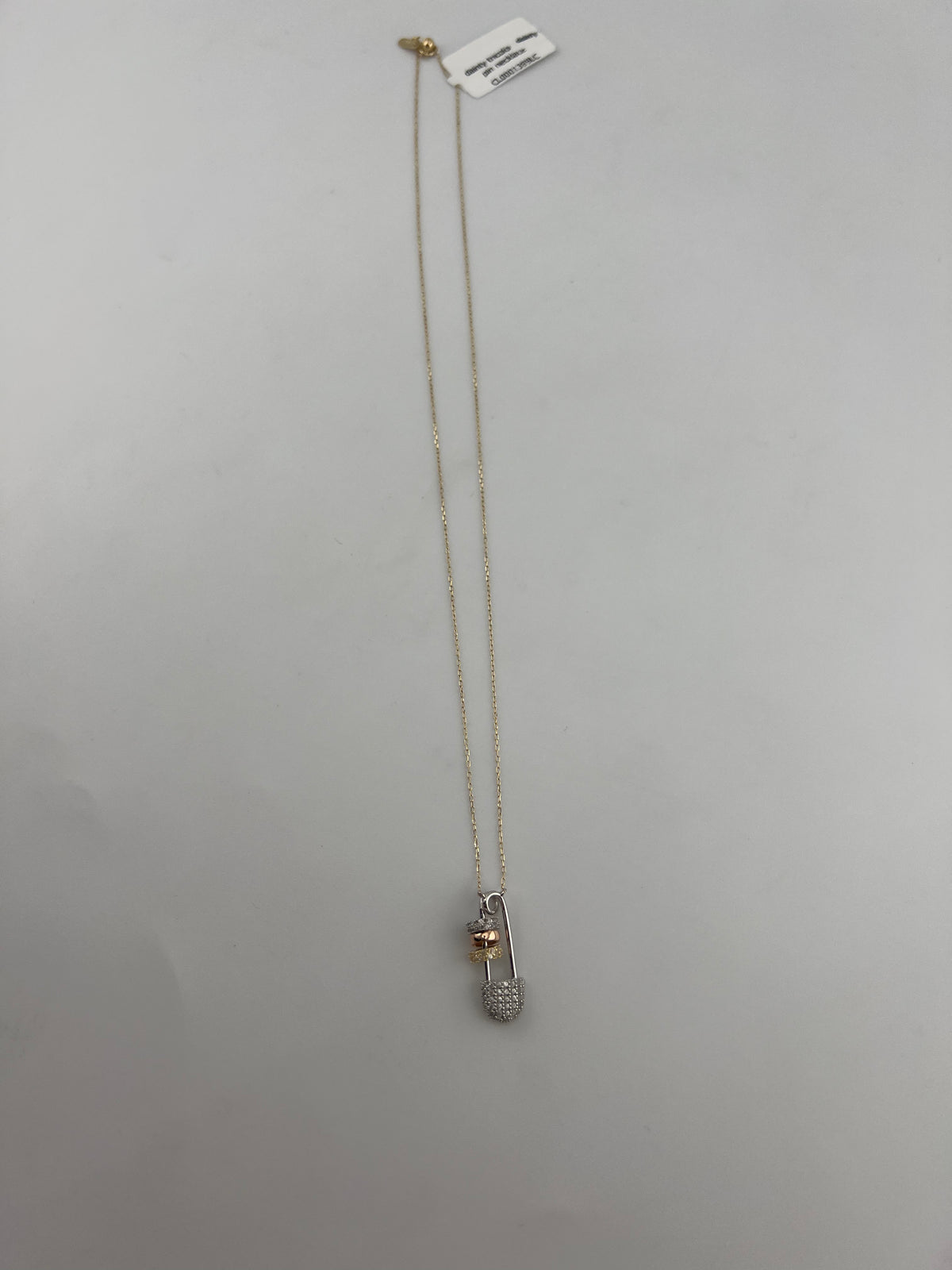 18K Gold Tricolor Safety Pin Necklace - Image 2