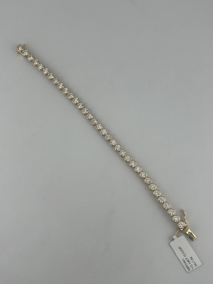 3 Carat Round Bezel Tennis Bracelet, 14K Yellow Gold, Lab Diamond