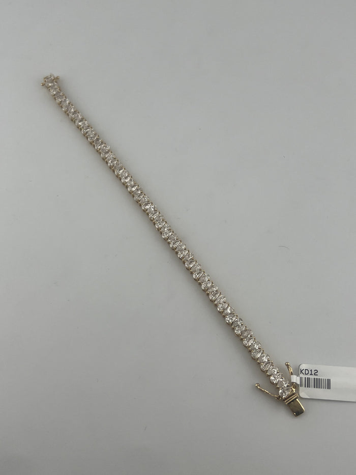 8 Carat North South Pear Shape Tennis Bracelet, 14k Yellow Gold, Lab Diamond