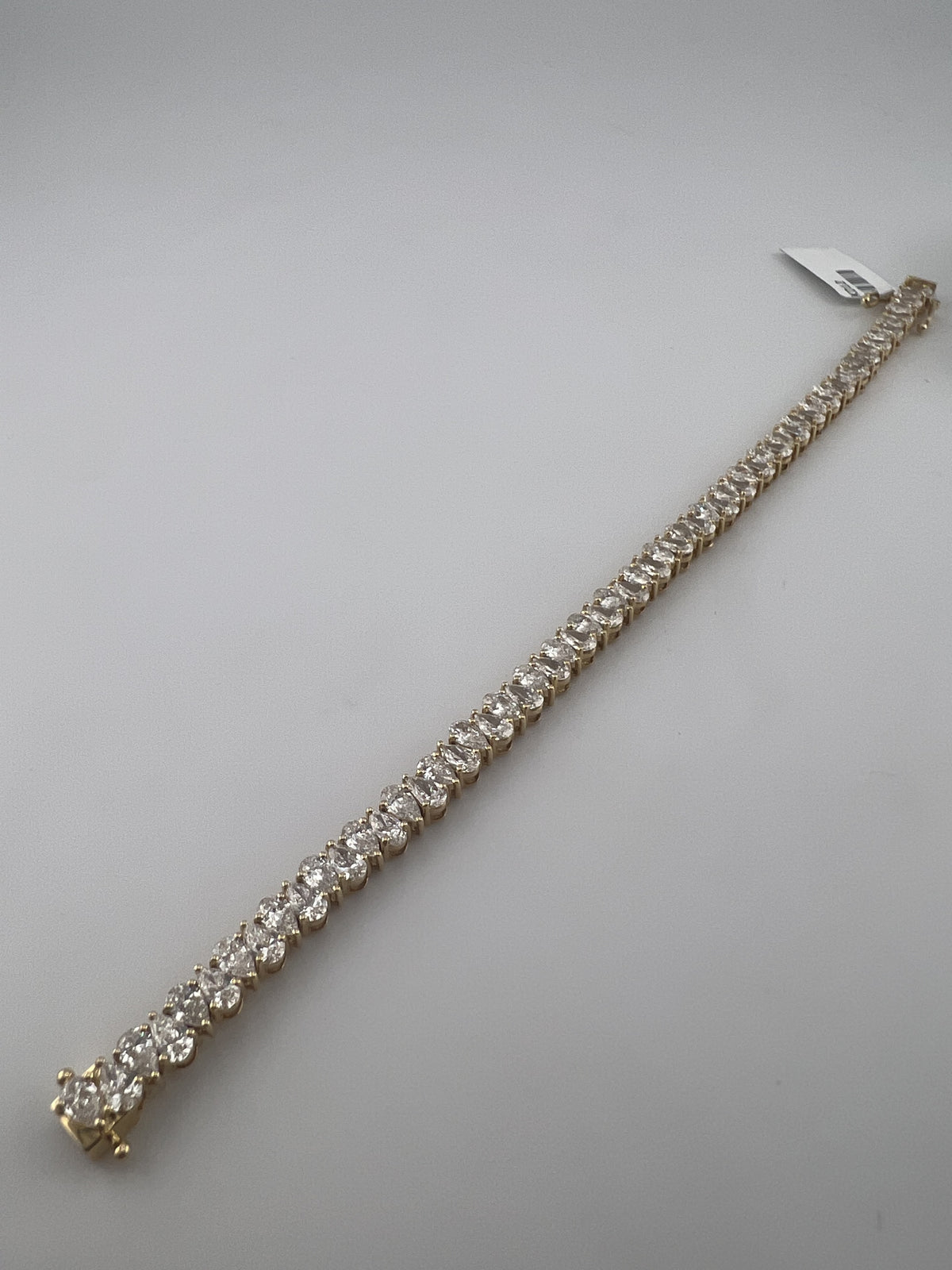 8 Carat North South Pear Shape Tennis Bracelet, 14k Yellow Gold, Lab Diamond - Image 4