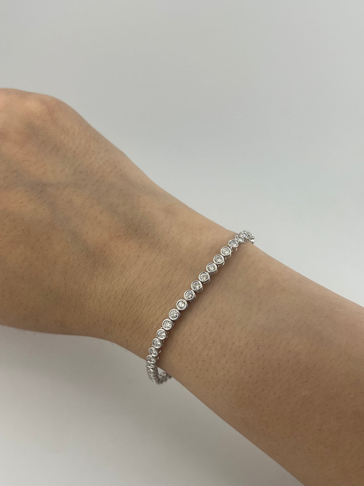 2.5 Carat Round Bezel Tennis Bracelet, 14K White Gold, Lab Diamond - Image 3