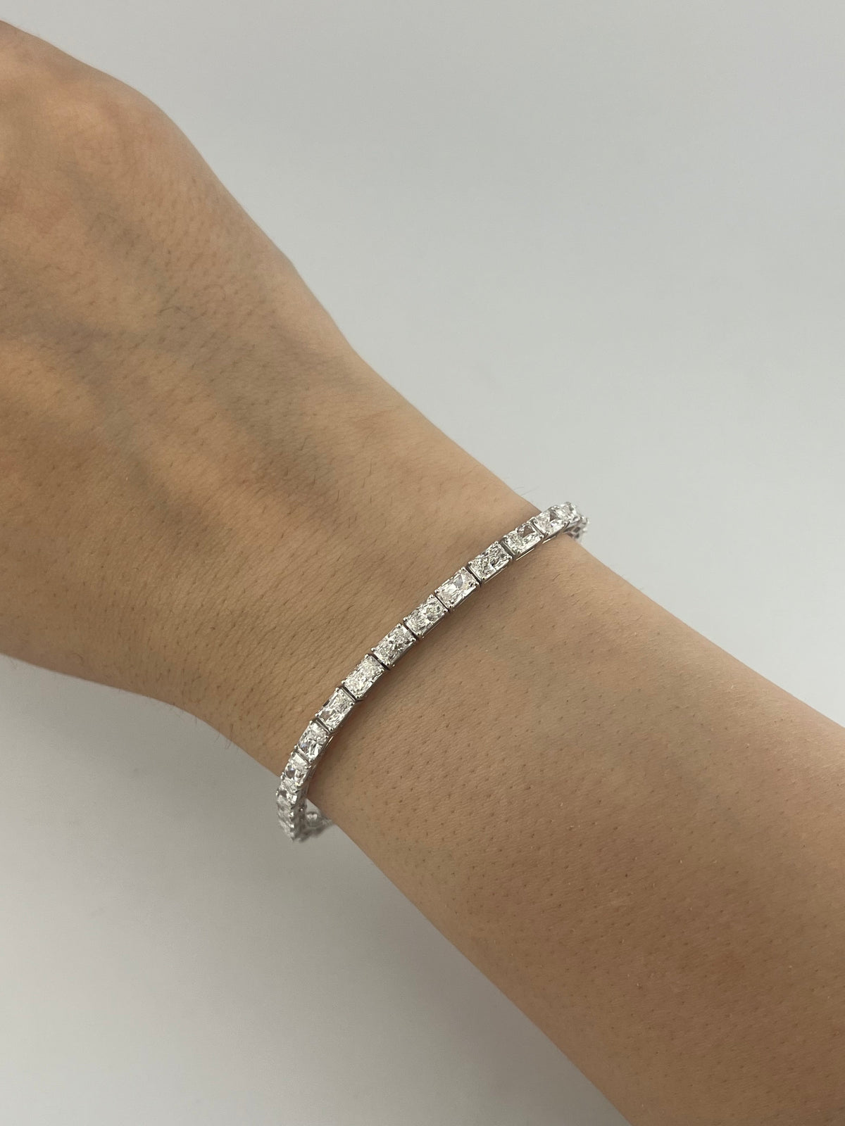 9.5 Carat Radiant Cut Tennis Bracelet, 14K White Gold, Lab Diamond - Image 2