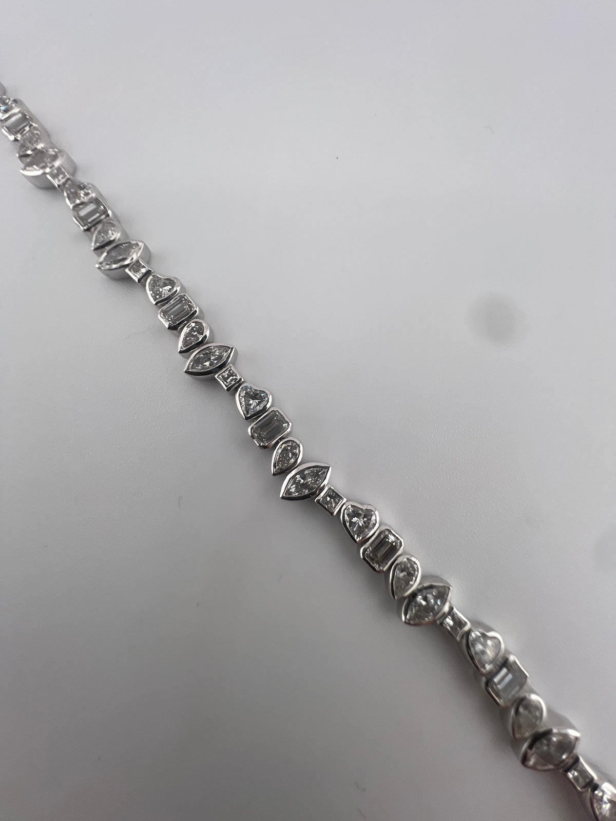 7.5 Carat Multi-Shape Bezel Tennis Bracelet, 14K White Gold, Lab Diamond - Image 3
