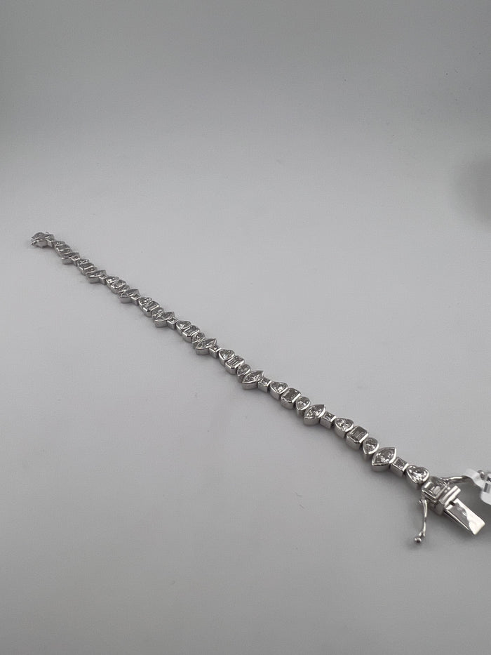 7.5 Carat Multi-Shape Bezel Tennis Bracelet, 14K White Gold, Lab Diamond