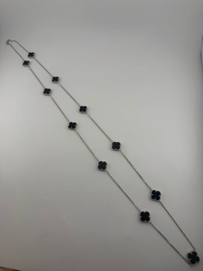 Premium Sterling Silver Black 11 Clover Necklace