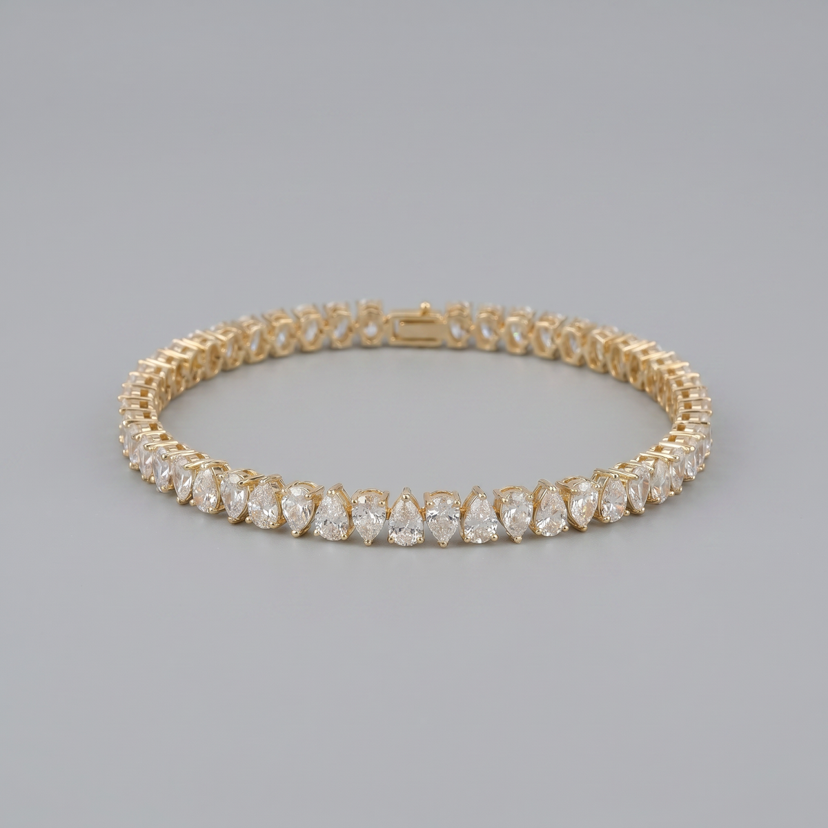 8 Carat North South Pear Shape Tennis Bracelet, 14k Yellow Gold, Lab Diamond - Image 2