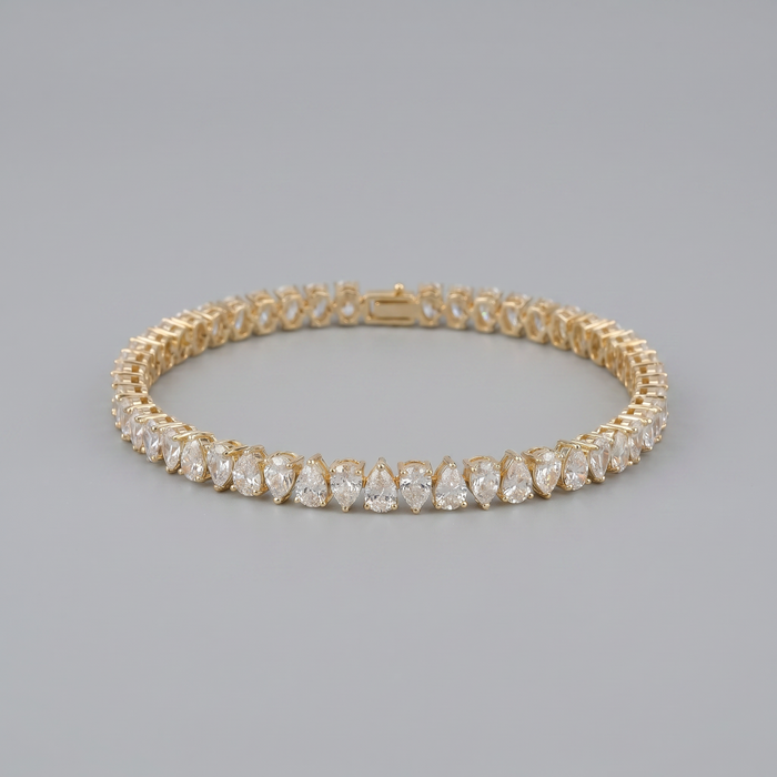8 Carat North South Pear Shape Tennis Bracelet, 14k Yellow Gold, Lab Diamond